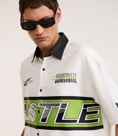 Camisa Oversized en Tricolina con Cuello Contrastante y Estampa Hustle 7