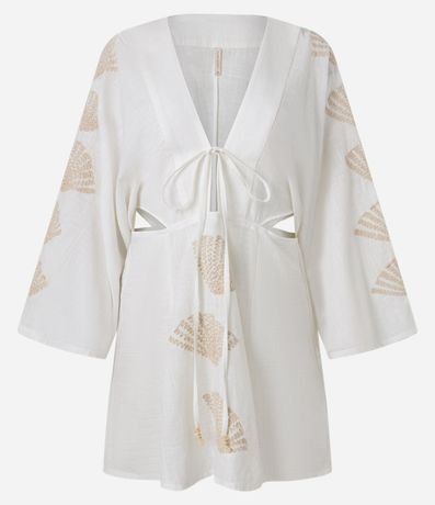 Salida de Playa Vestido Corto con Bordado de Caracoles y Cutout Lateral 5