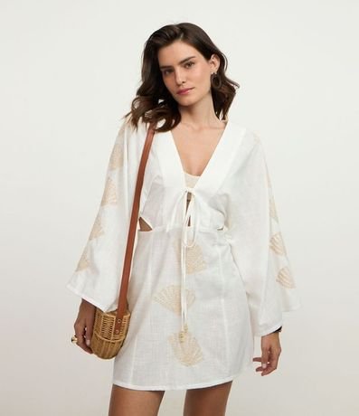 Salida de Playa Vestido Corto con Bordado de Caracoles y Cutout Lateral