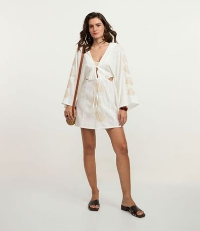 Salida de Playa Vestido Corto con Bordado de Caracoles y Cutout Lateral 2