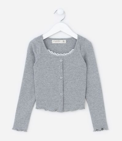 Blusa Infantil en Rib con Superposición de Encaje - Talle 5 a 14 años 1