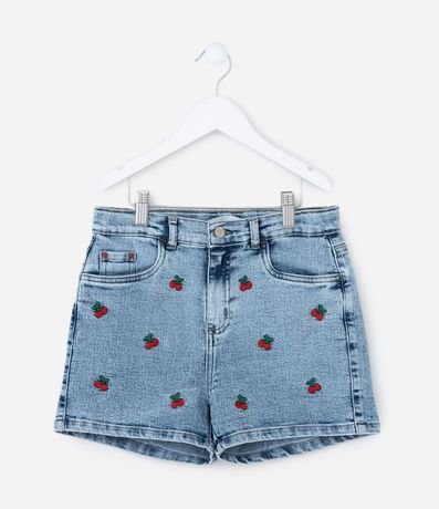 Short Infantil en Jeans con Bordado de Cerezas - Talle 5 a 14 años 1