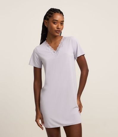 Camisón en Microfibra con Encaje en el Escote