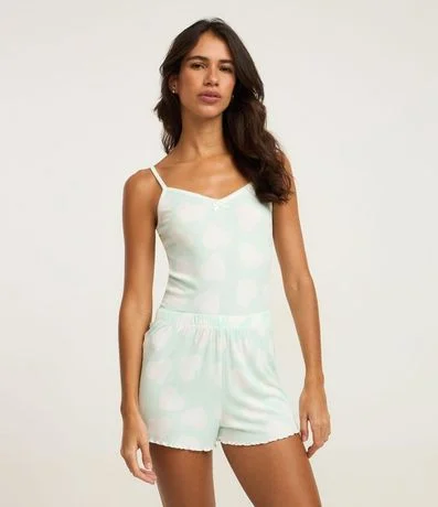Pijama Short Doll en Rib con Estampado de Corazón y Breteles 1