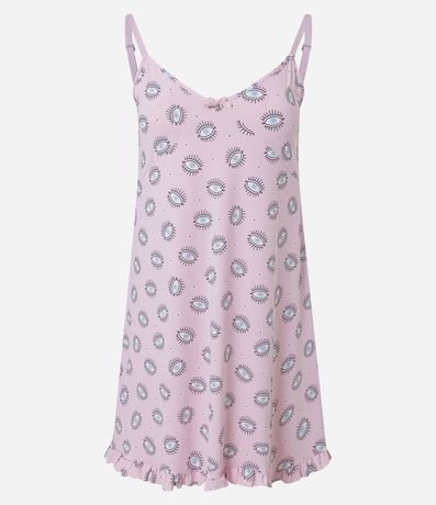 Camisón en Microfibra con Estampa de Ojitos y Bajo de Volados 3