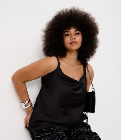 Musculosa en Satén con Escote Degagê y Bajo Asimétrica Curve & Plus Size