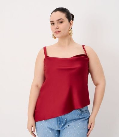 Musculosa en Satén con Escote Degagê y Bajo Asimétrica Curve & Plus Size