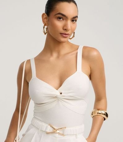 Blusa Cropped de Tira en Tejido de Punto Texturizado con Busto Torcido