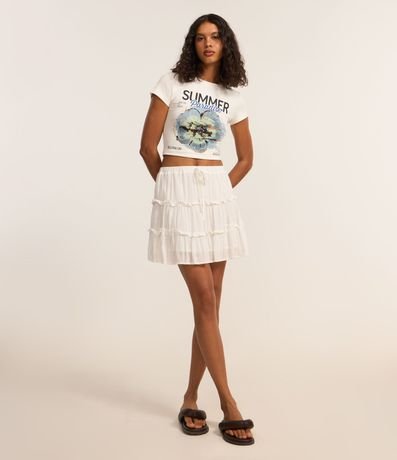 Pollera Corta en Viscosa con Volados e Hilos Metalizados