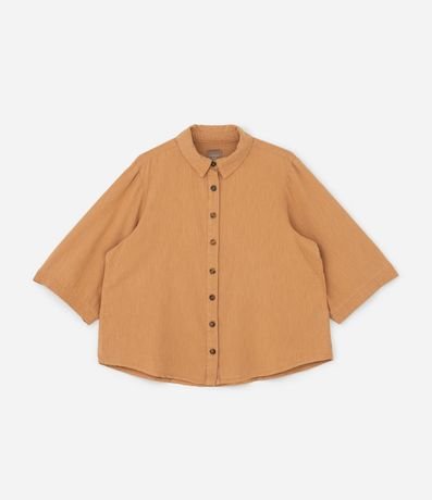 Camisa en Sarga con Pespontos y Bajo Larga Curve & Plus Size 5