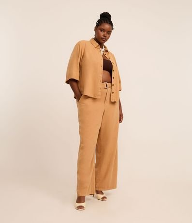 Camisa en Sarga con Pespontos y Bajo Larga Curve & Plus Size 2