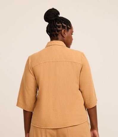 Camisa en Sarga con Pespontos y Bajo Larga Curve & Plus Size 4