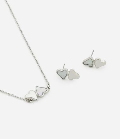 Conjunto de Collar Corto con Corazones y Caravanas con con Corazones Dobles