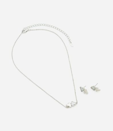 Conjunto de Collar Corto con Corazones y Caravanas con con Corazones Dobles 2