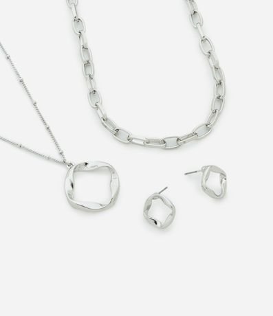 Conjunto de Collar Capas con Colgante Orgánico y Caravana Aro Delantero