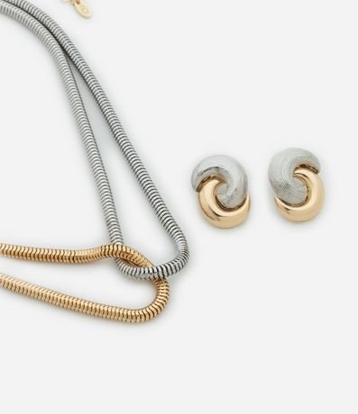 Conjunto Collar Rabo Gato y Caravana Botón Entrelazado