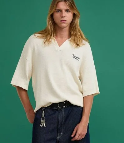 Camisa Polo Oversized en Punto con Estampa Lettering Newport Breeze