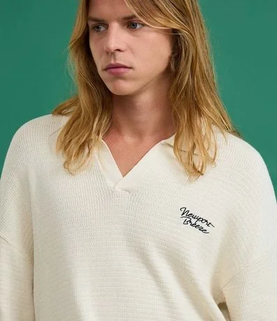 Camisa Polo Oversized en Punto con Estampa Lettering Newport Breeze 3