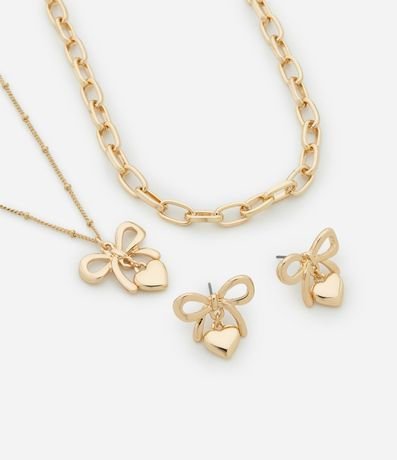 Conjunto de Collar Capas y Caravana con Colgante de Lazo y Corazón