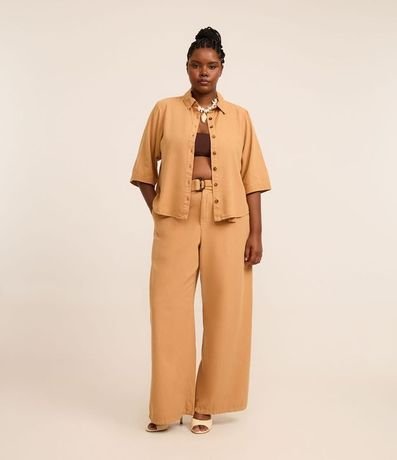 Pantalón Pantalona en Sarga con Cinturón Curve & Plus Size