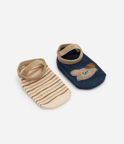 Kit 02 Medias Ballet Infantil con Estampa Perro y Rayas - Talle 0 a 12 meses