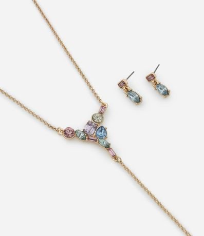 Conjunto de Collar Corbata con Strass y Caravana de Strass