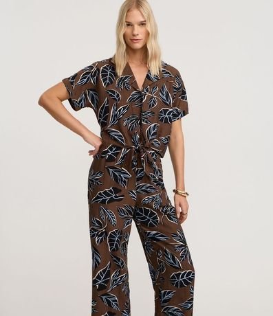 Pantalón Pantacourt en Viscosa con Estampa Follaje