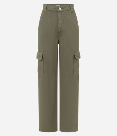 Pantalón Recto Comfort en Sarga con Bolsillos Cargo