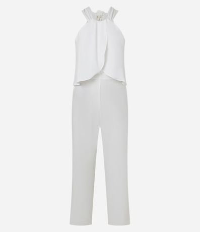 Mono en Crepé con Cuello Halter y Superposición Fruncida 6