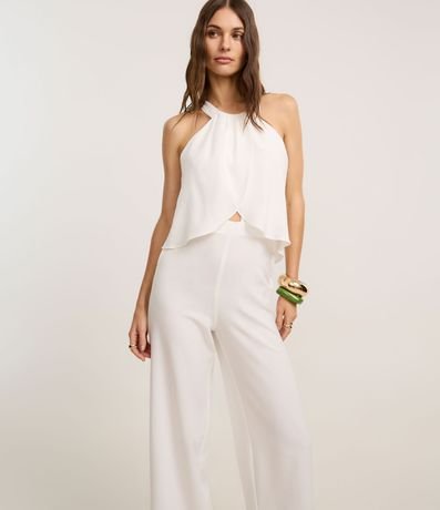 Mono en Crepé con Cuello Halter y Superposición Fruncida