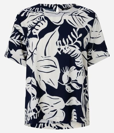 Blusa en Airflow con Cuello Redondo y Estampa Follaje
