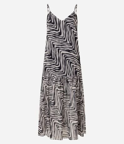Vestido Evasê en Crepé con Bretel Fino y Estampa Zebra 9