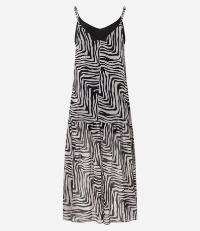 Vestido Evasê en Crepé con Bretel Fino y Estampa Zebra 10