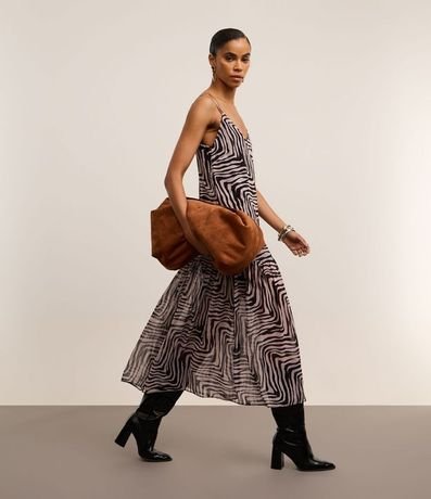Vestido Evasê en Crepé con Bretel Fino y Estampa Zebra 2