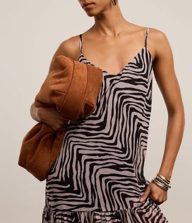 Vestido Evasê en Crepé con Bretel Fino y Estampa Zebra 3