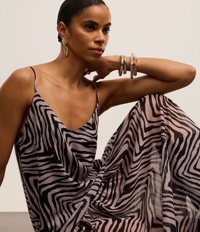 Vestido Evasê en Crepé con Bretel Fino y Estampa Zebra 4