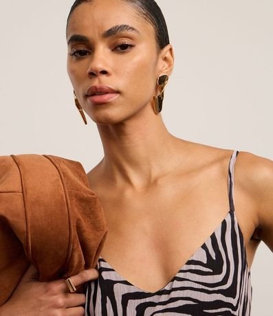 Vestido Evasê en Crepé con Bretel Fino y Estampa Zebra 7