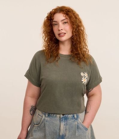 Blusa con Hilo Teñido y Flores Bordadas Curve & Plus Size