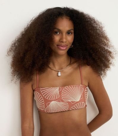 Bikini Top Bandeau en Microfibra con Bordado de Caracolas