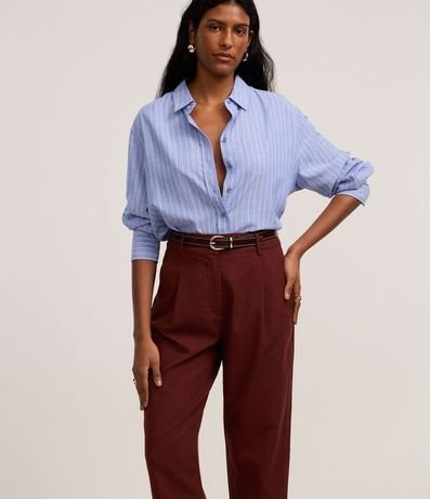 Pantalón Carrot Cintura Alta en Viscolino con Cinturón de PU 2