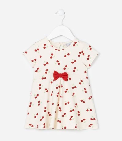 Vestido Infantil con Estampa de Cerezas -Talle 0 a 18 Meses
