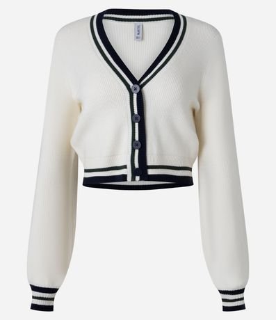 Cardigan Corto en Punto con Detalles de Rayas Contrastantes 5
