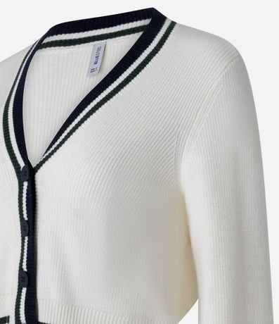 Cardigan Corto en Punto con Detalles de Rayas Contrastantes 6