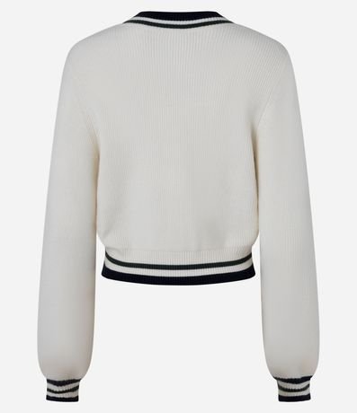 Cardigan Corto en Punto con Detalles de Rayas Contrastantes 7