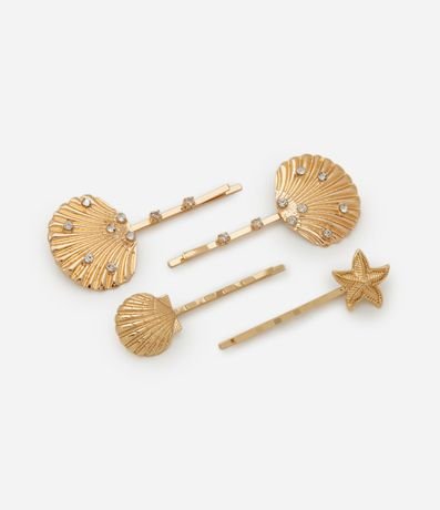 Kit 04 Pinzas para el Pelo en Metal Formatos de Caracolas y Estrella de Mar