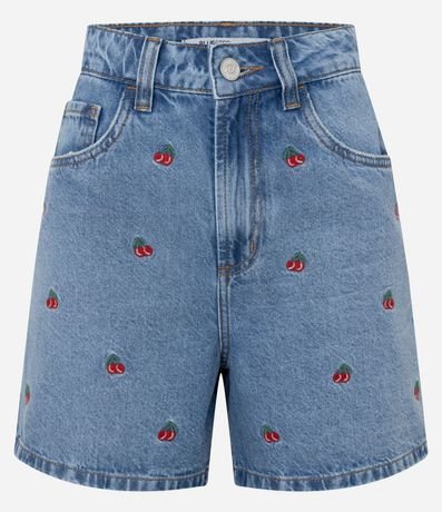 Short Mom en Jeans con Bordados de Cerezas