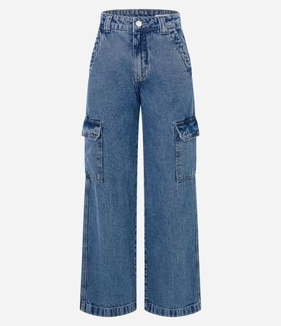 Pantalón Recto Comfort en Jeans con Bolsillos Cargo