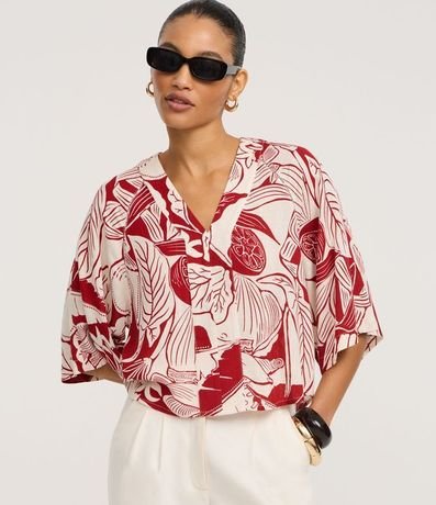 Blusa en Viscosa con Estampado Follajes y Limones 1