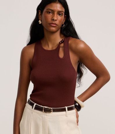 Blusa en Punto con Escote U y Adorno en el Escote