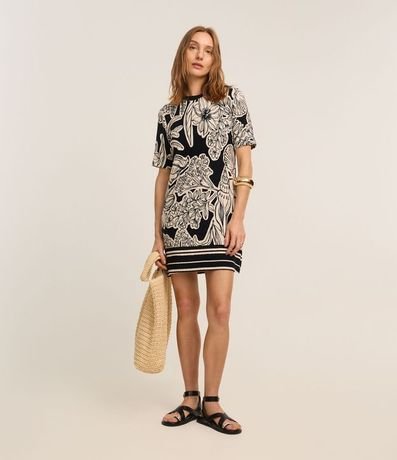Vestido Corto en Viscosa con Estampa Follaje